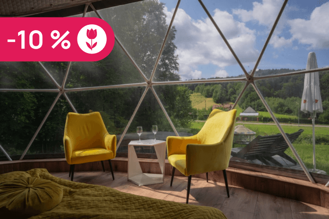 Nocleg w kopule sferycznej dla dwojga | Glamping Bieszczady