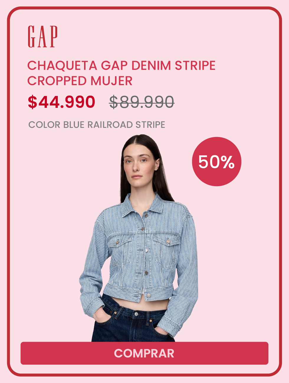 Surprice | Chaqueta Gap Denim Stripe Cropped Mujer