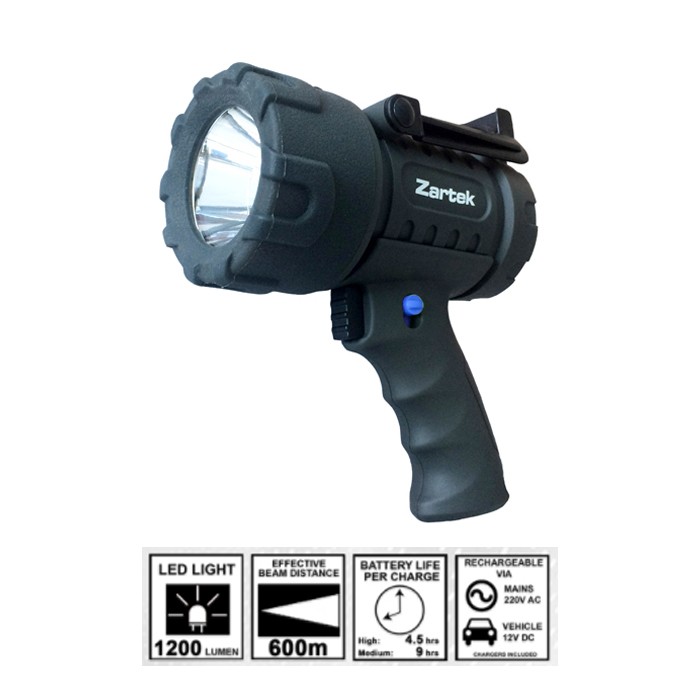 Zartek 1200 Lumen EX Mega Bright Rechargeable Spotlight with AC/DC Charger
