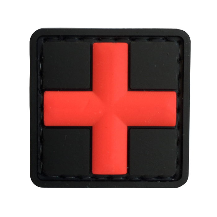TacSpec 3D Medic Cross PVC Velcro Patch - Black/Red