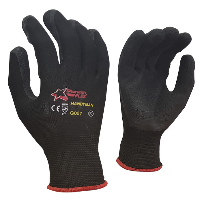 Flex 13 Gauge Black Lined, Black Foam Latex Coated Palm General Purpose Gloves