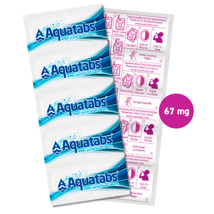 Aquatabs 67mg Water Purification Tablets - 1x Tablet Treats 20L - 10pk