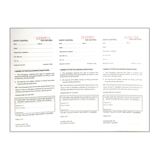Access/Entry Control Book - 3 Page Tear Out