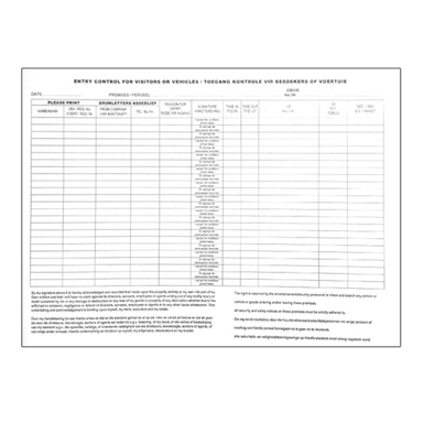 Entry Control Log Book - Vehicles or Visitors