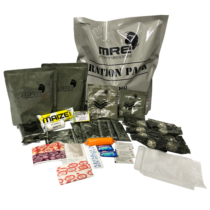 SANDF Type Complete 24 Hour MRE Ration Pack Meal - Day 4 - Beef Stroganoff & Potato Veg Curry, Chicken