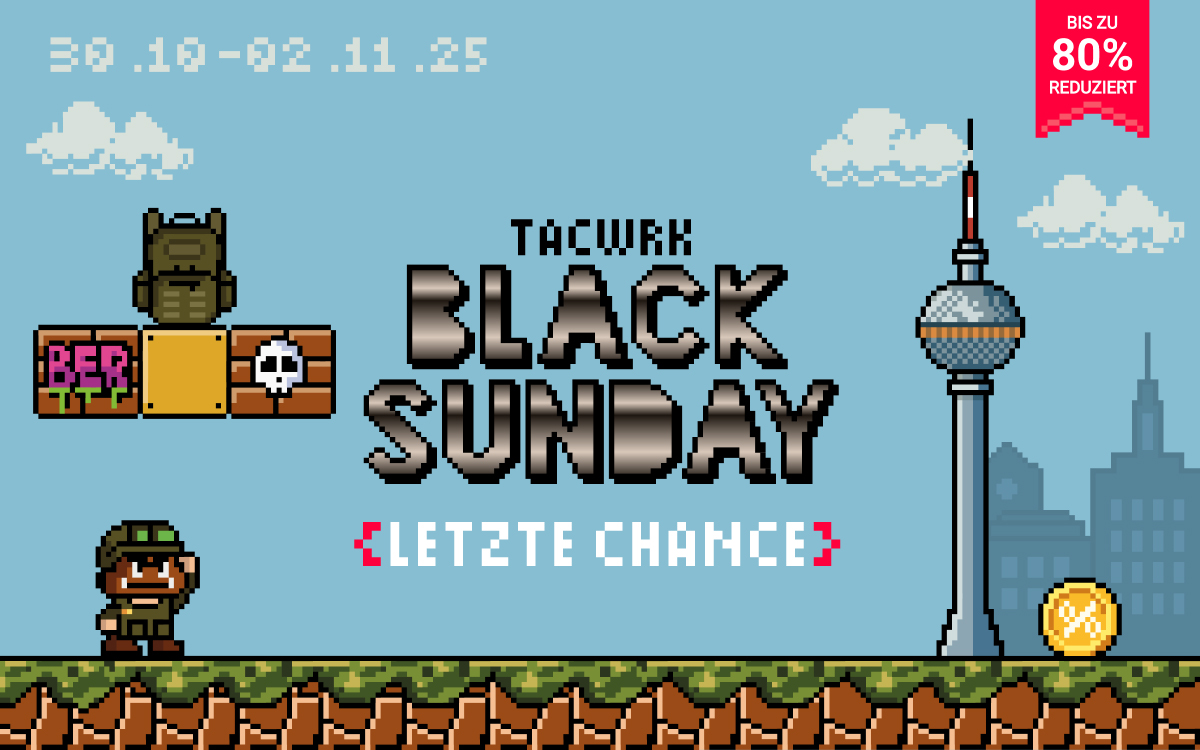 Black Sunday Sale noch bis Mitternacht – exklusive Angebote mit bis zu 80 % Rabatt auf Premium-Marken, nur für TACWRK Newsletter-Abonnenten.