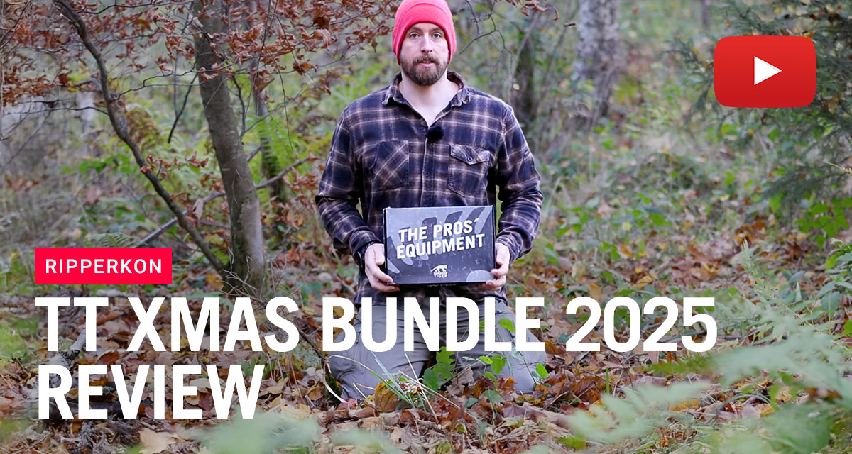 Unboxing des Tasmanian Tiger Xmas Bundle 2025 im Wald – Ripperkon zeigt das limitierte TT Set im Praxiseinsatz.