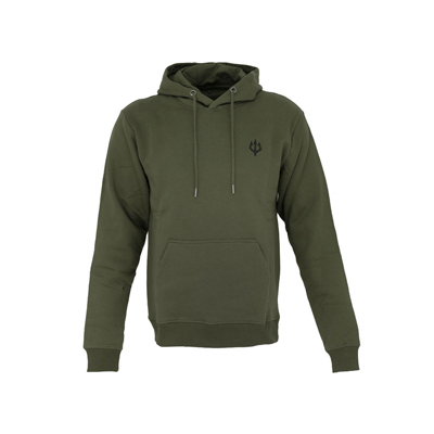 Produktbild des Black Trident Team Hoodie Oliv – komfortabler, oliv-farbener Kapuzenpullover aus 100 % Baumwolle mit warmem, weich angerautem Innenmaterial und langlebiger Verarbeitung, ideal für Alltag und Outdoor-Einsätze.
