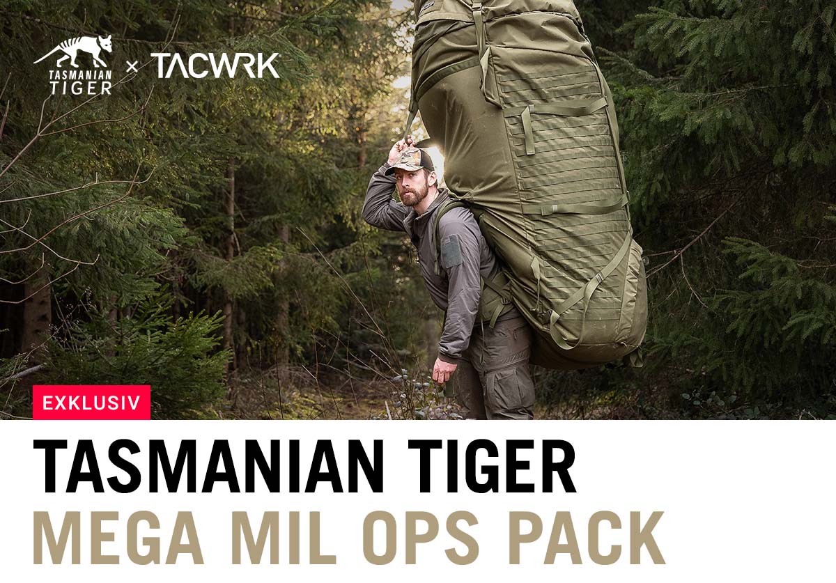 Großvolumiger TT Mega Mil Ops Pack im Einsatz – robuster Einsatzrucksack für schwere Lasten und längere Missionen.