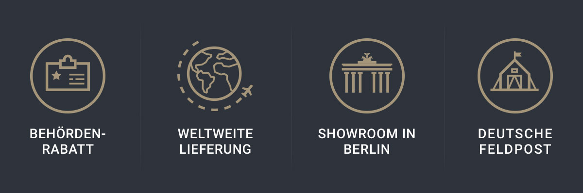 TACWRK Vorteile: Behördenrabatt, weltweite Lieferung, Showroom in Berlin, Versand an deutsche Feldpost