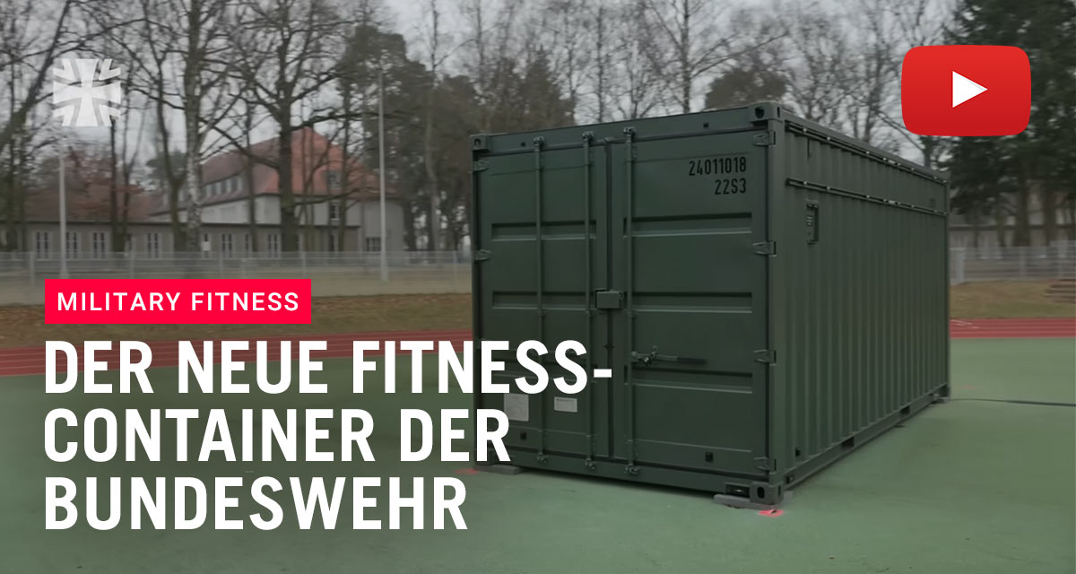 BeaverFit Fitnesscontainer der Bundeswehr auf einem Sportgelände. Das Video zeigt das neue mobile Trainingskonzept für Soldatinnen und Soldaten.