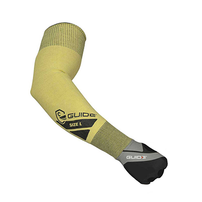 MoG Masters of Gloves Guide Cut Protective Sleeve 370 – schnittschützender Unterarmschutz in Gelb-Schwarz mit ergonomischer Handaufnahme und Schnittschutz der Stufe C für Breaching- und Rettungseinsätze.
