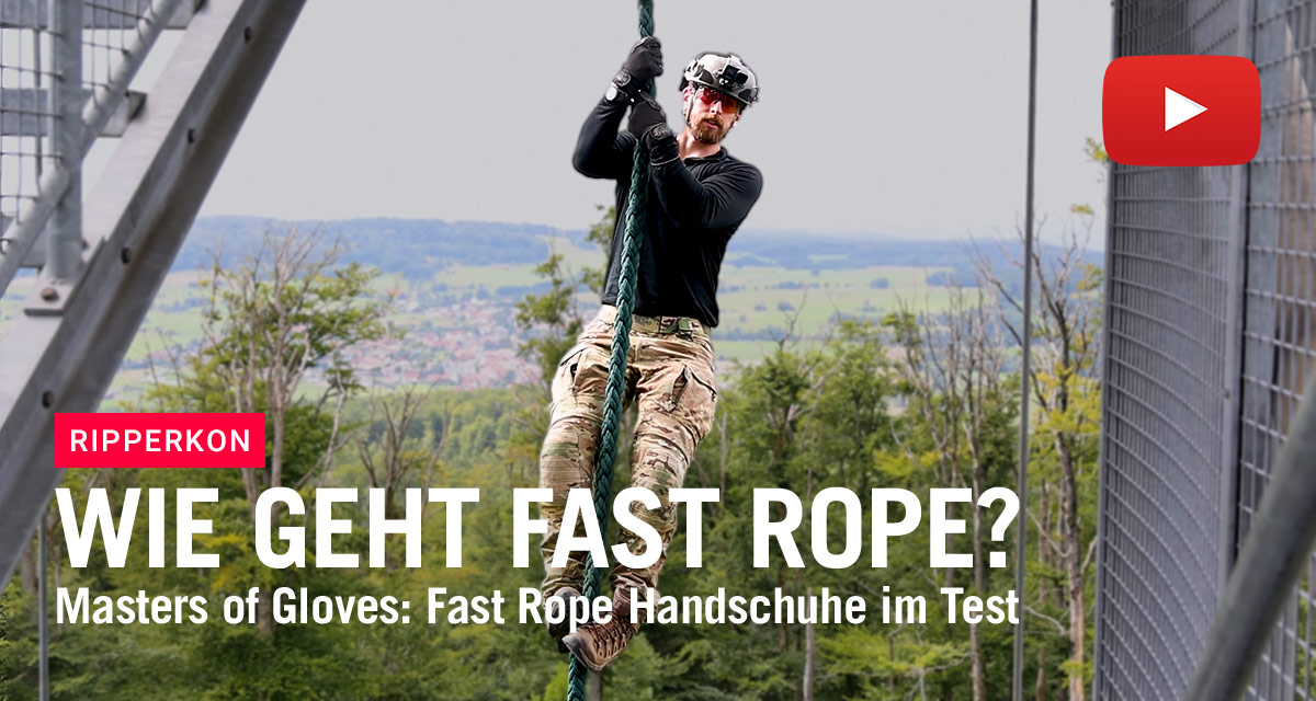 Ripperkon beim Fast-Rope-Training mit Masters of Gloves Fast-Rope-Handschuhen im Praxistest.