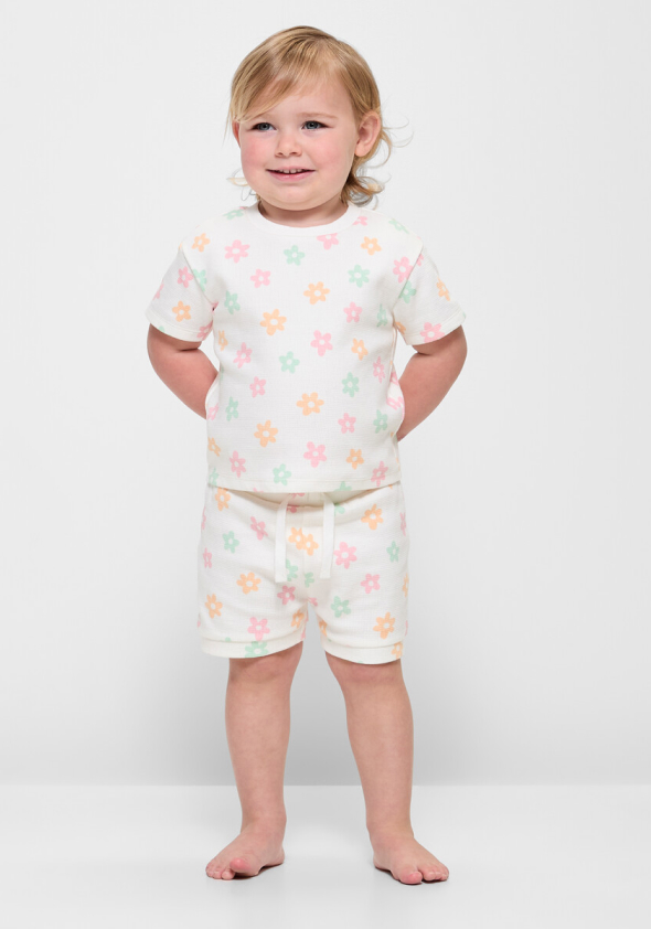 Baby Top and Shorts Waffle 2 Piece Set - Daisy