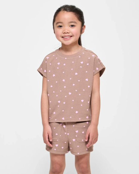 Girls 1-8 Waffle T-Shirt and Shorts 2 Piece Set