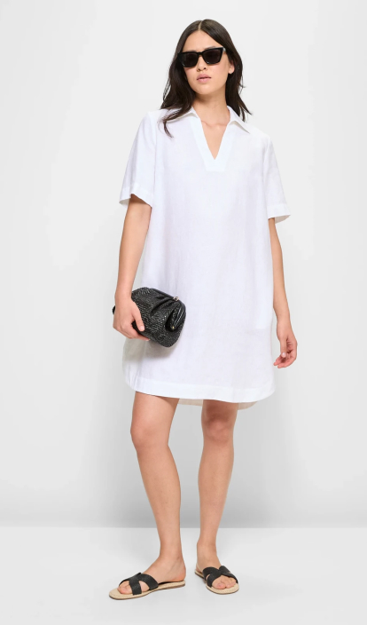 European Linen Mini Shirt Dress - White