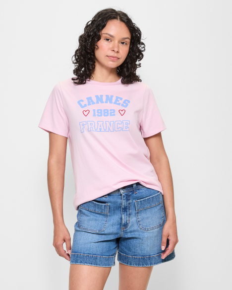 Fitted Printed Crew T-Shirt - Pink Cannes