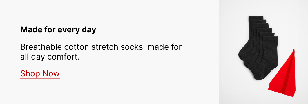 Made for every day - Breathable cotton stretch socks, made for all day comfort.