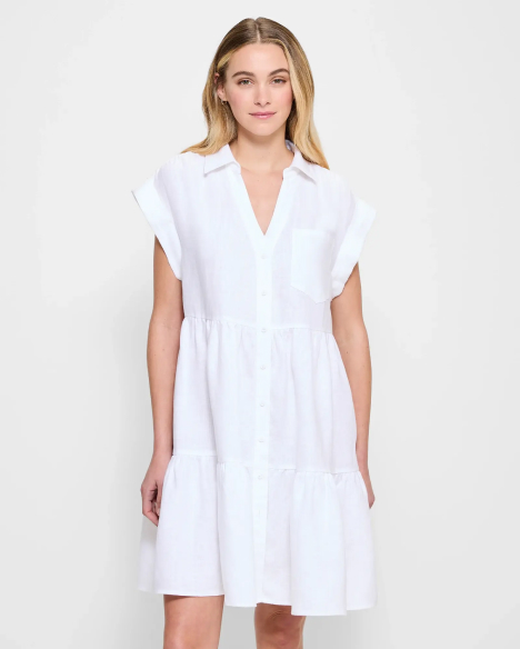 European Linen Tiered Mini Dress