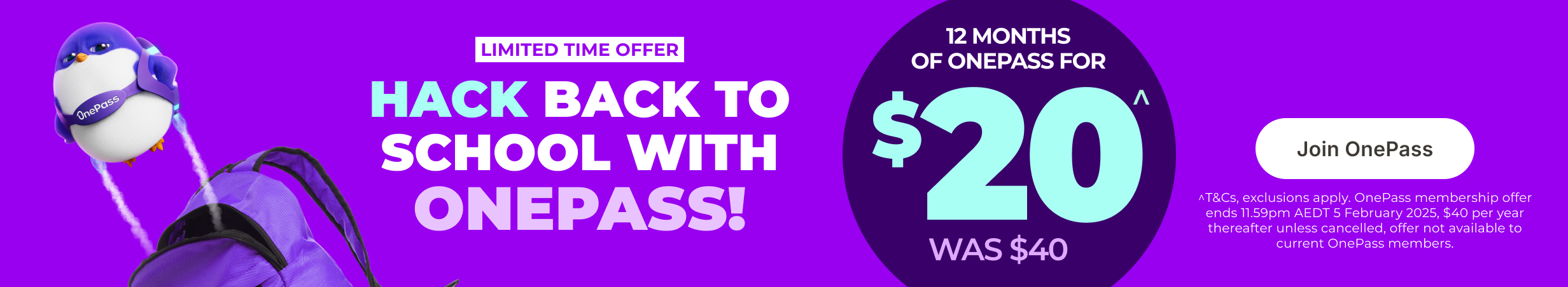 LIMITED TIME OFFER HACK BACK TO SCHOOL WITH ONEPASS!