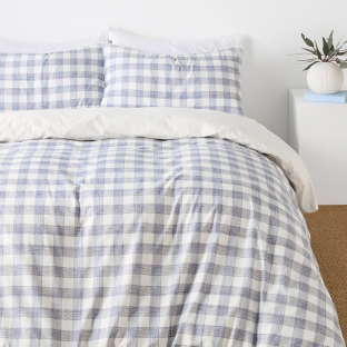 Hunter Gingham Cotton Quilt Cover Set - Blue Gingham