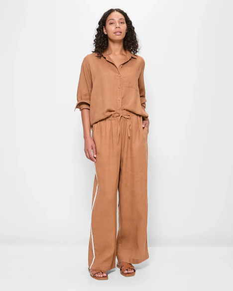 European Linen Wide Leg Stripe Pants