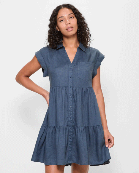 European Linen Tiered Mini Dress