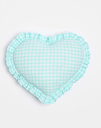 Gingham Heart Cushion - Mint