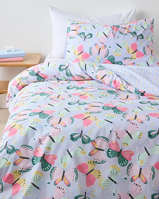 Bettie Butterflies Cotton Quilt Cover Set. Also available in DB.