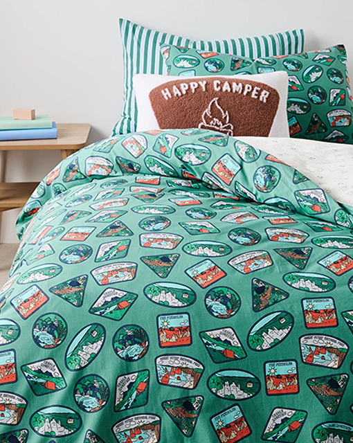 Scout Badges Cotton Quilt Cover Set. Also available in DB.