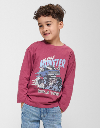 Australian Cotton Long Sleeve Print Top - Maroon Monster Truck