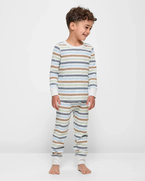 Boys Size 1-8 Australian Cotton Long Sleeve Print Waffle Pyjama Set