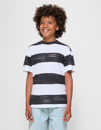 Australian Cotton Loose Fit Print T-shirt - Black / White Stripe