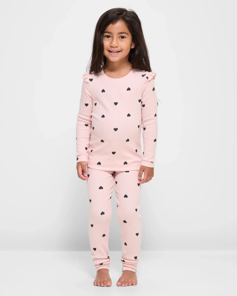 Girls Size 1-8 Australian Cotton Long Sleeve Print Rib Pyjama Set