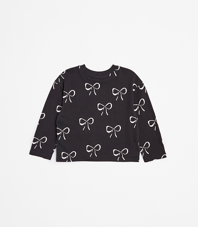 Australian Cotton Long Sleeve Printed Top - Charcoal Bow