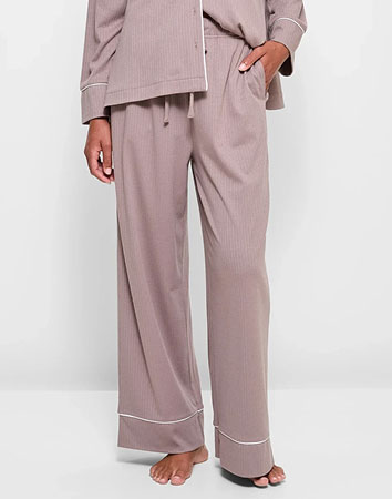 Pointelle Rib Wide Leg Pyjama Sleep Pants - Mushroom