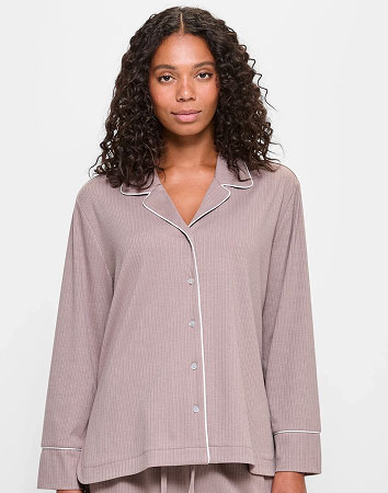 Pointelle Rib Pyjama Sleep Top - Mushroom