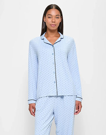 Soft Comfort Bamboo Long Sleeve Pyjama Set - Light Blue/Navy Blue Spot