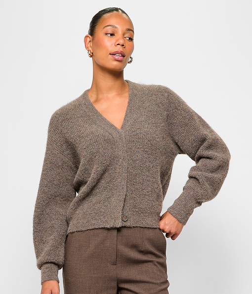 Preview plush balloon sleeve cardigan*