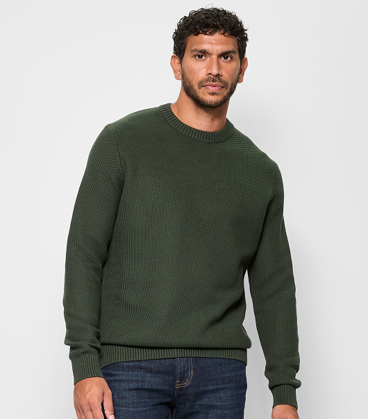 Australian Cotton Honeycomb Knit Jumper - Dark Green
