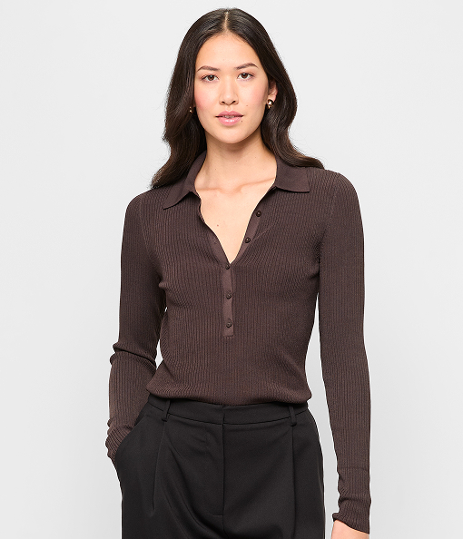 Preview long sleeve knit polo top*