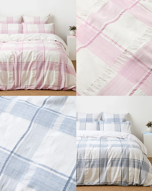 Benson textured check flannelette quilt cover set - QB