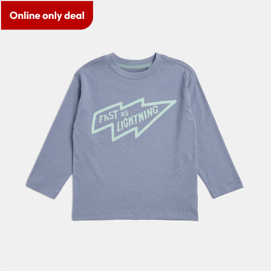 Australian Cotton Long Sleeve Print Top - Dusty Blue