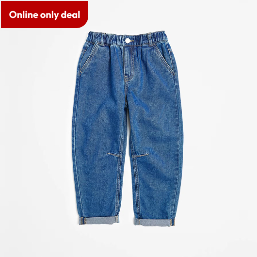 Relaxed balloon fit denim jeans. Sizes 1-8 