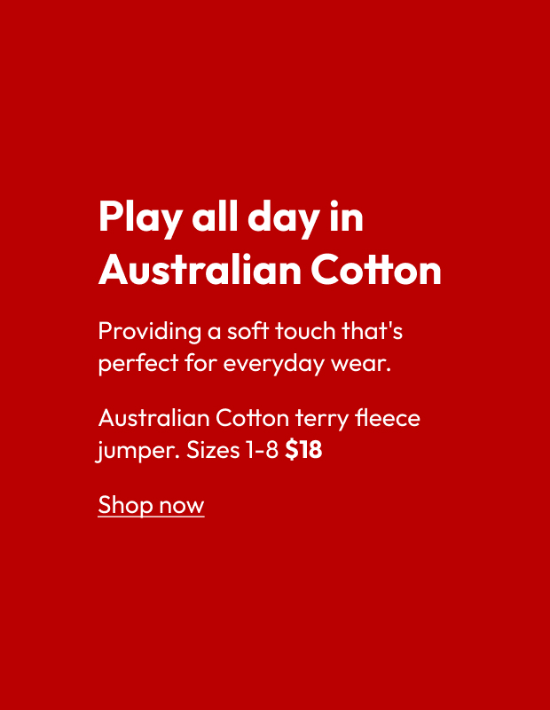 Australian Cotton terry fleece jumper. Sizes 1-8 $18