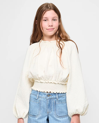 Cotton peasant long sleeve top. Sizes 7-16