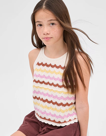 Australian Cotton Blend Crochet Knit Tank - Multi