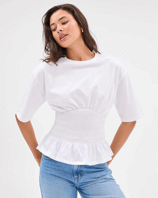 Australian Cotton Blend Shirred Waist T-Shirt