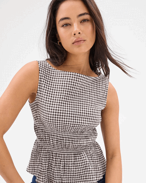 Australian Cotton gingham shirred top