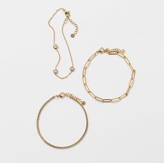 Waterproof 3 Pack Paperclip Bracelet Set - Gold